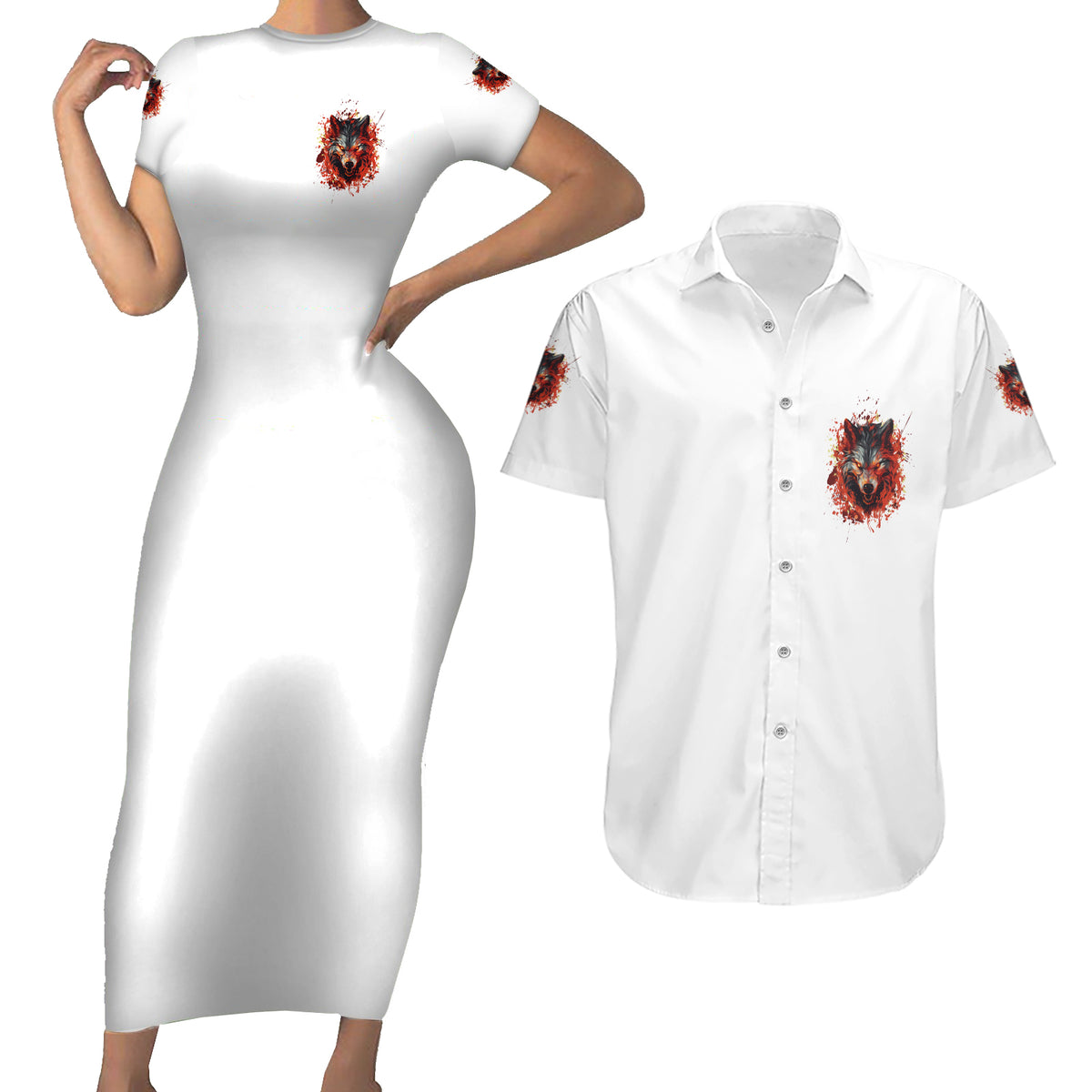 Judge Me When Wolf Couples Matching Short Sleeve Bodycon Dress and Hawaiian Shirt - Wonder Print Shop