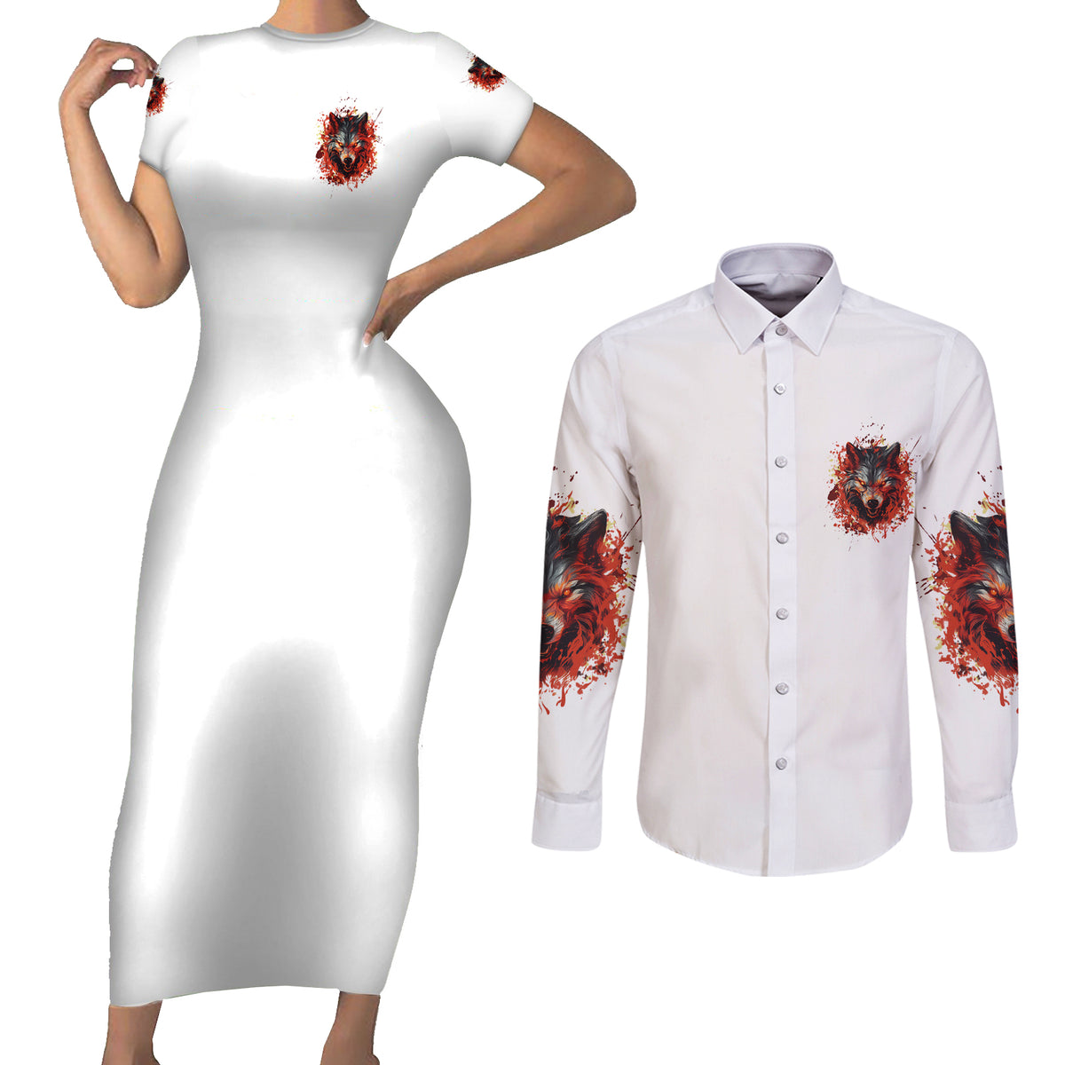 Judge Me When Wolf Couples Matching Short Sleeve Bodycon Dress and Long Sleeve Button Shirt - Wonder Print Shop