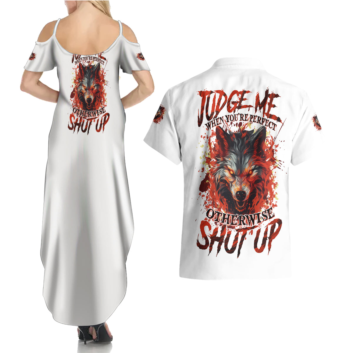 Judge Me When Wolf Couples Matching Summer Maxi Dress and Hawaiian Shirt - Wonder Print Shop