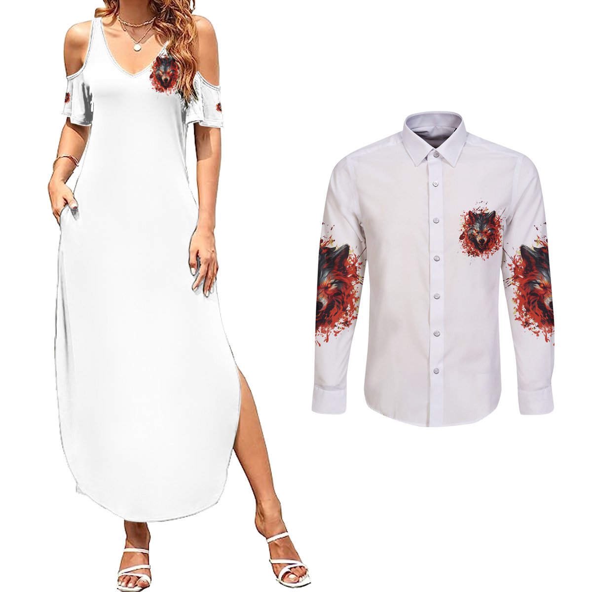 Judge Me When Wolf Couples Matching Summer Maxi Dress and Long Sleeve Button Shirt - Wonder Print Shop