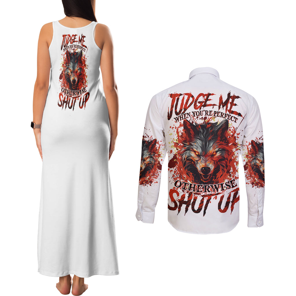 Judge Me When Wolf Couples Matching Tank Maxi Dress and Long Sleeve Button Shirt - Wonder Print Shop