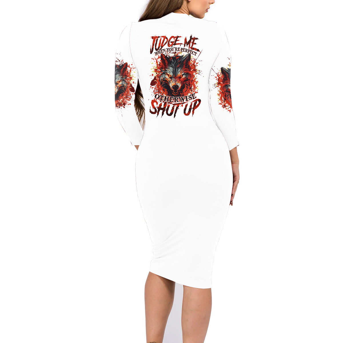 Judge Me When Wolf Family Matching Long Sleeve Bodycon Dress and Hawaiian Shirt - Wonder Print Shop