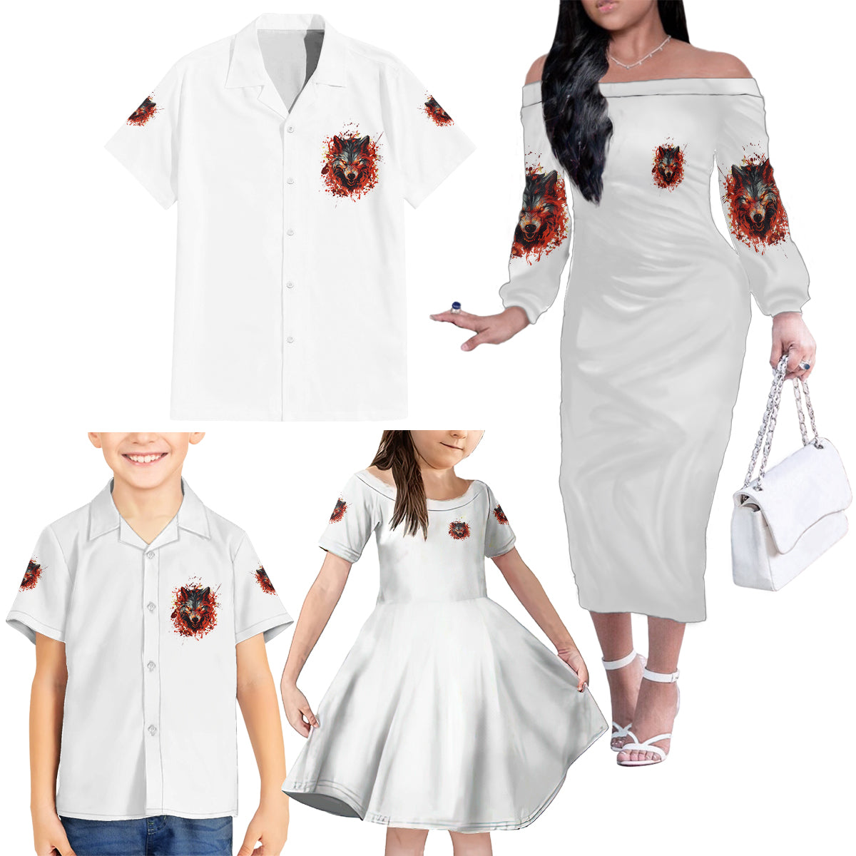 Judge Me When Wolf Family Matching Off Shoulder Long Sleeve Dress and Hawaiian Shirt - Wonder Print Shop