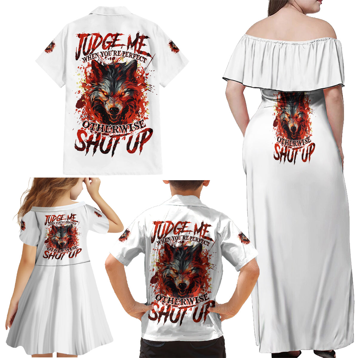 Judge Me When Wolf Family Matching Off Shoulder Maxi Dress and Hawaiian Shirt - Wonder Print Shop