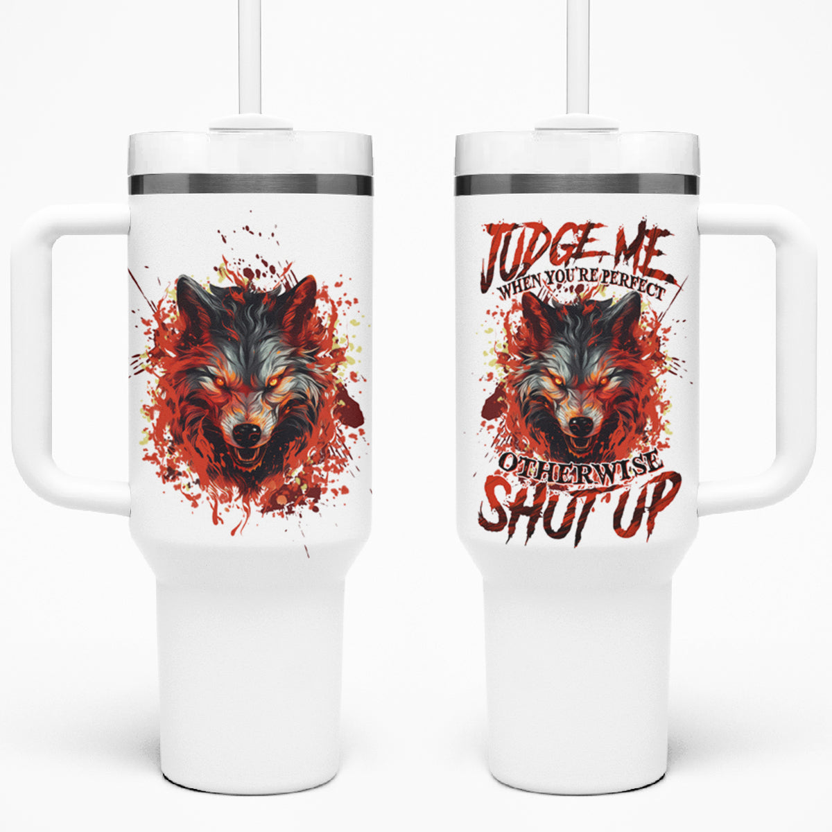Judge Me When Wolf Tumbler With Handle - Wonder Print Shop