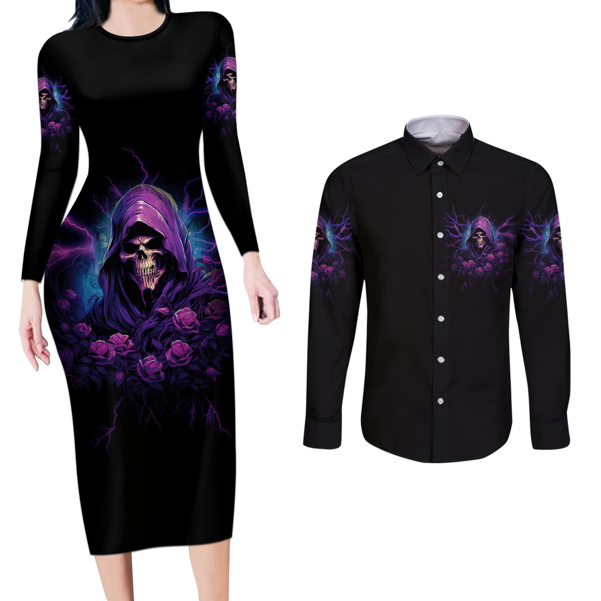 My Attitude Is Having Technical Problems Couples Matching Long Sleeve Bodycon Dress and Long Sleeve Button Shirt - Wonder Print Shop