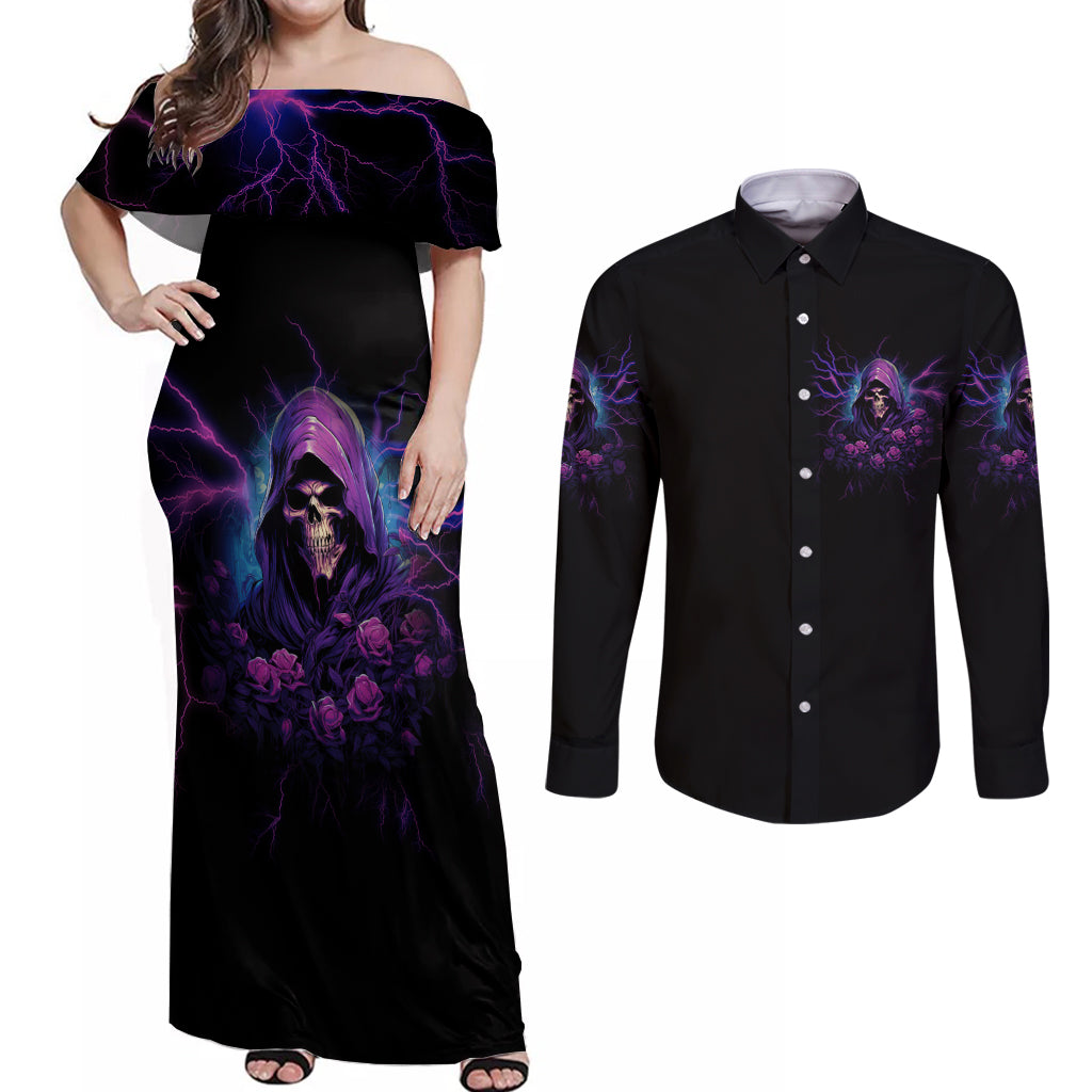 My Attitude Is Having Technical Problems Couples Matching Off Shoulder Maxi Dress and Long Sleeve Button Shirt - Wonder Print Shop