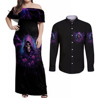 My Attitude Is Having Technical Problems Couples Matching Off Shoulder Maxi Dress and Long Sleeve Button Shirt - Wonder Print Shop