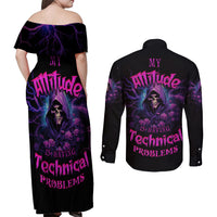 My Attitude Is Having Technical Problems Couples Matching Off Shoulder Maxi Dress and Long Sleeve Button Shirt - Wonder Print Shop