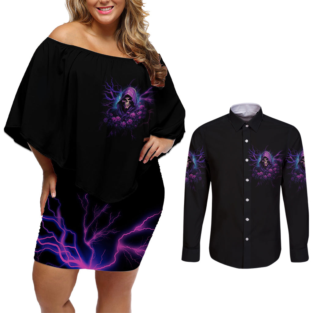 My Attitude Is Having Technical Problems Couples Matching Off Shoulder Short Dress and Long Sleeve Button Shirt - Wonder Print Shop