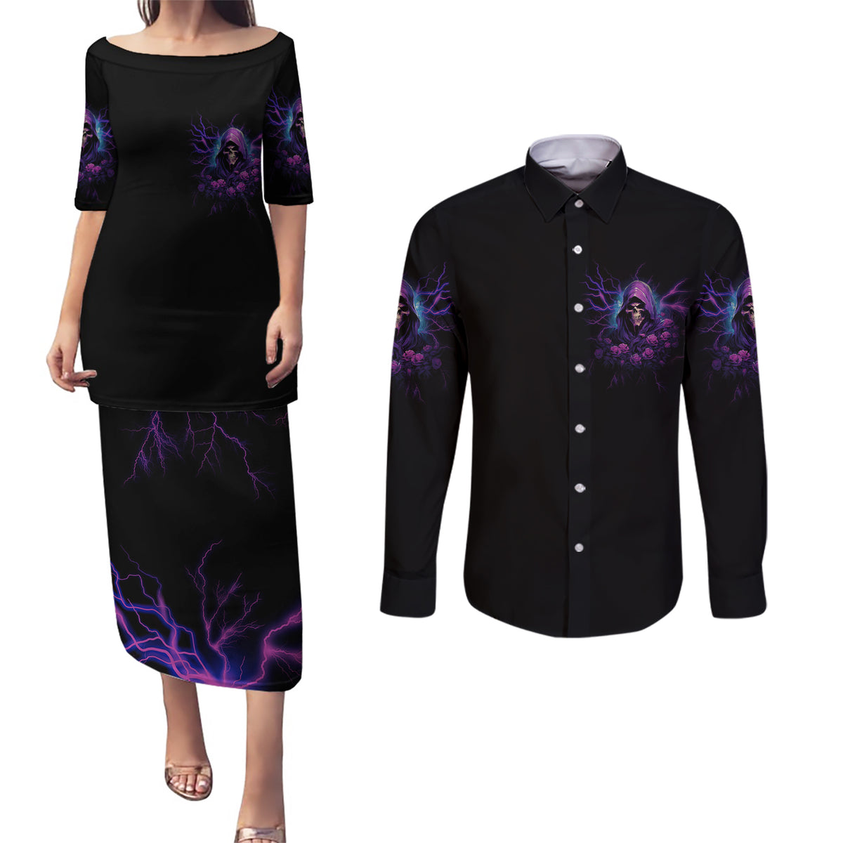My Attitude Is Having Technical Problems Couples Matching Puletasi Dress and Long Sleeve Button Shirt - Wonder Print Shop