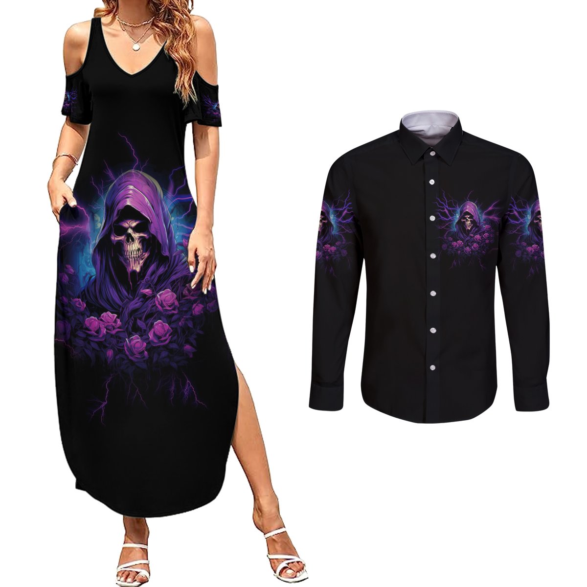 My Attitude Is Having Technical Problems Couples Matching Summer Maxi Dress and Long Sleeve Button Shirt - Wonder Print Shop