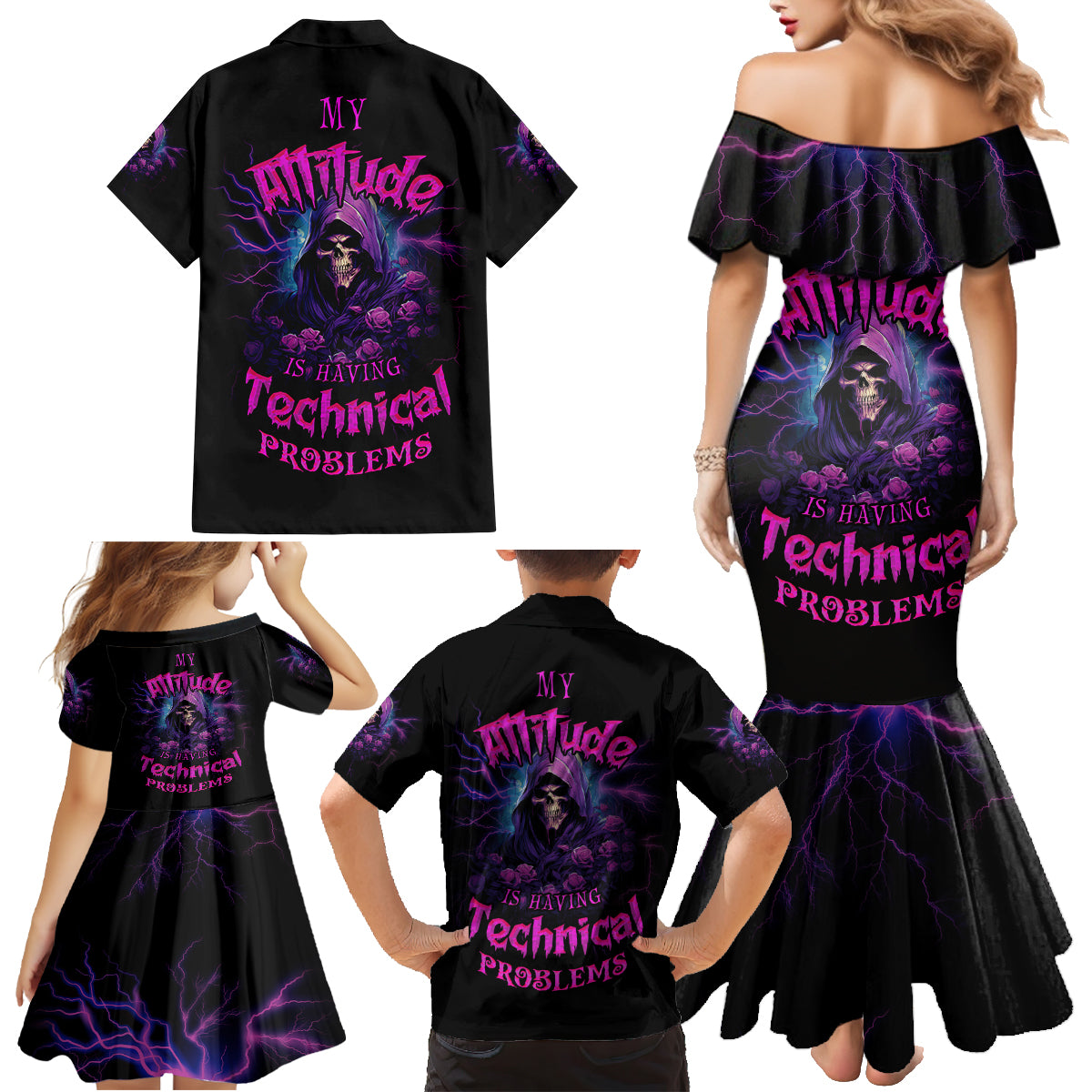 My Attitude Is Having Technical Problems Family Matching Mermaid Dress and Hawaiian Shirt - Wonder Print Shop