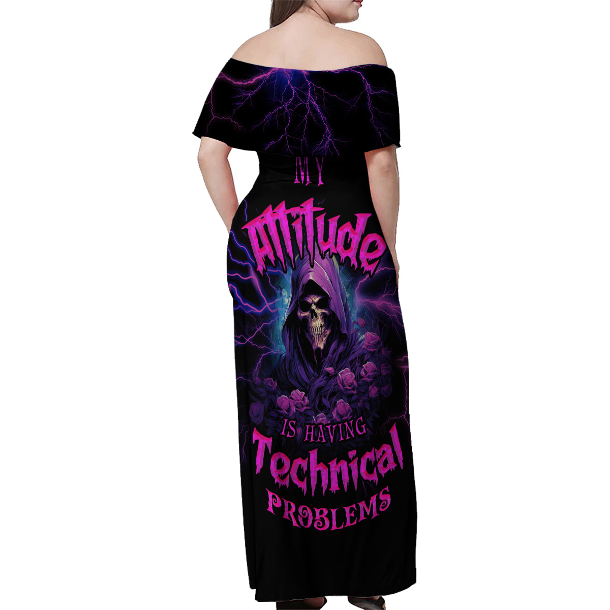 My Attitude Is Having Technical Problems Family Matching Off Shoulder Maxi Dress and Hawaiian Shirt - Wonder Print Shop