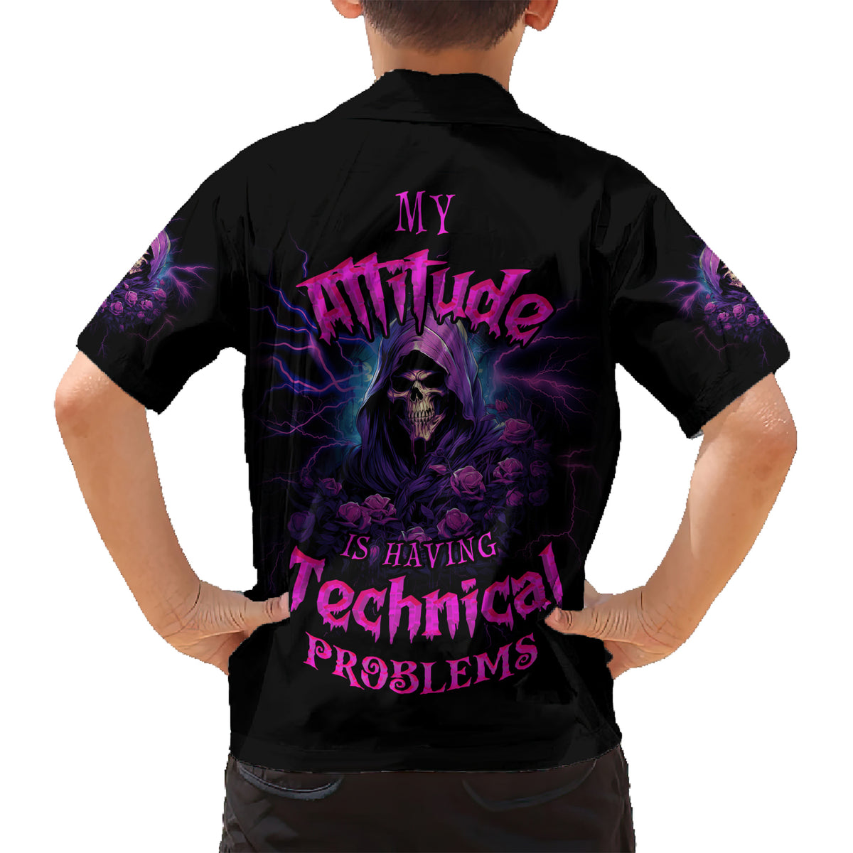 My Attitude Is Having Technical Problems Family Matching Short Sleeve Bodycon Dress and Hawaiian Shirt - Wonder Print Shop