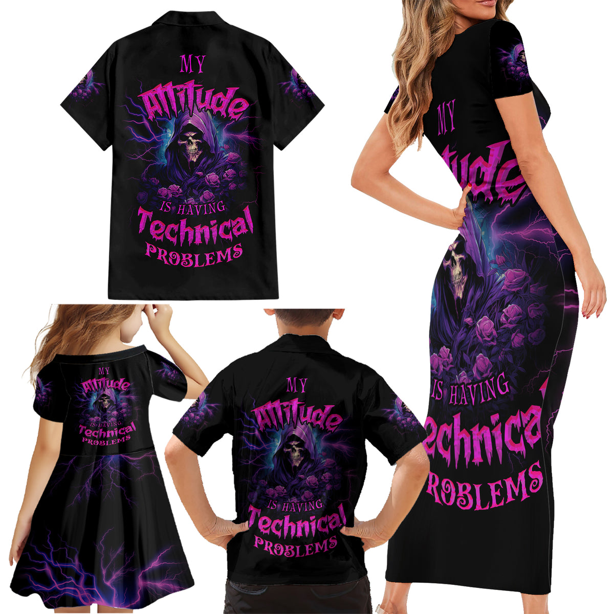 My Attitude Is Having Technical Problems Family Matching Short Sleeve Bodycon Dress and Hawaiian Shirt - Wonder Print Shop