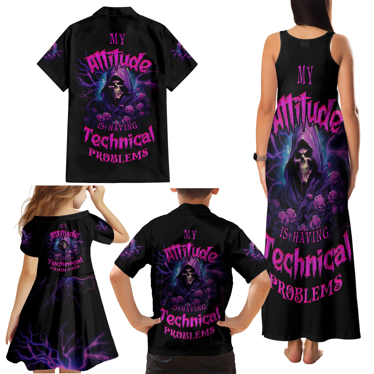 My Attitude Is Having Technical Problems Family Matching Tank Maxi Dress and Hawaiian Shirt - Wonder Print Shop