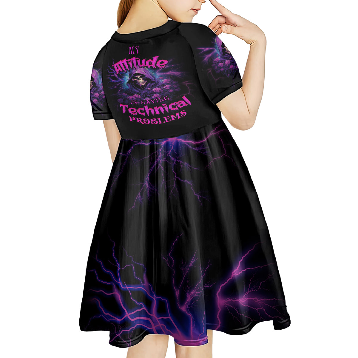 My Attitude Is Having Technical Problems Kid Short Sleeve Dress - Wonder Print Shop