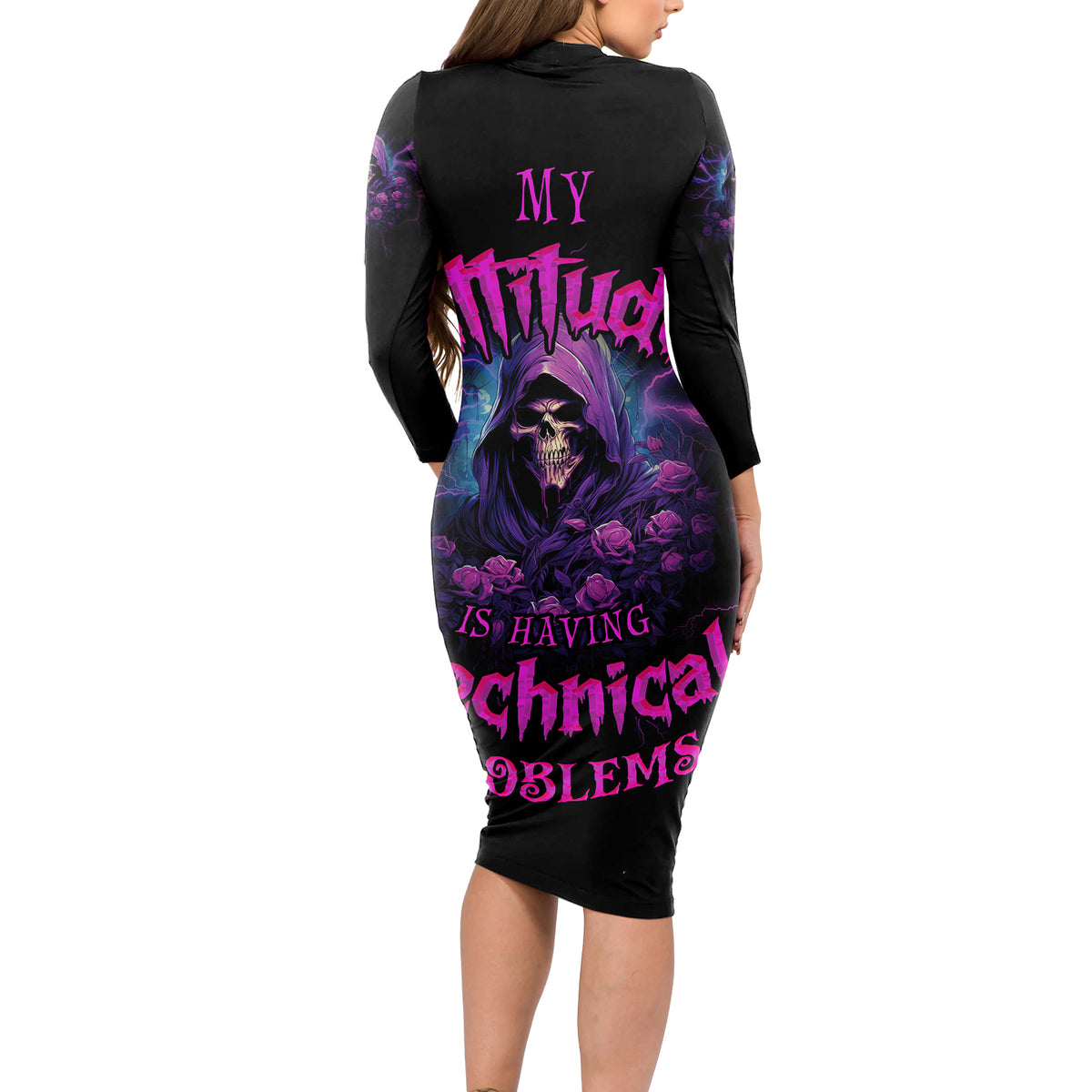 My Attitude Is Having Technical Problems Long Sleeve Bodycon Dress - Wonder Print Shop