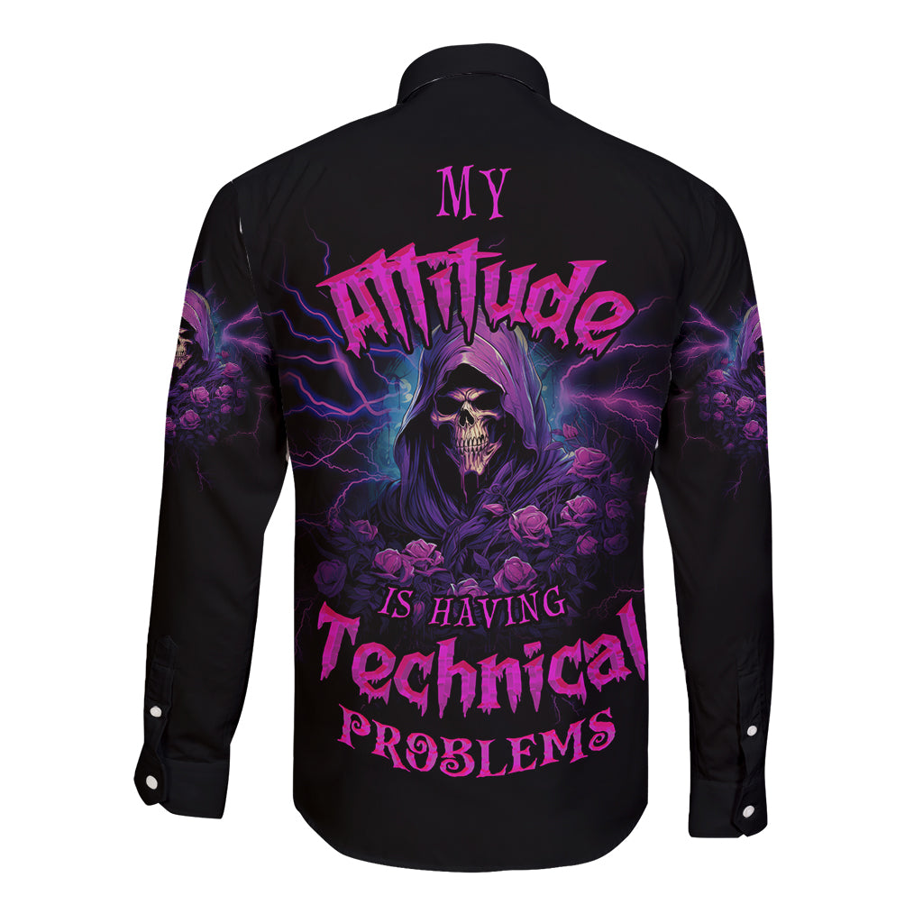 My Attitude Is Having Technical Problems Long Sleeve Button Shirt - Wonder Print Shop