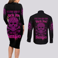 Can You See The F You Skull Rose Couples Matching Long Sleeve Bodycon Dress and Long Sleeve Button Shirt - Wonder Print Shop