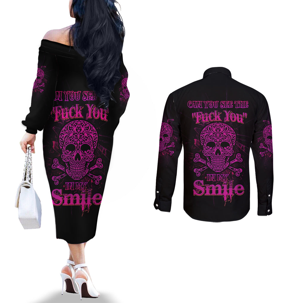 can-you-see-the-f-you-skull-rose-couples-matching-off-the-shoulder-long-sleeve-dress-and-long-sleeve-button-shirt