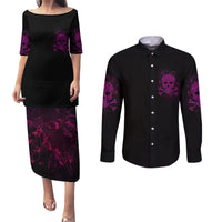 Can You See The F You Skull Rose Couples Matching Puletasi Dress and Long Sleeve Button Shirt - Wonder Print Shop