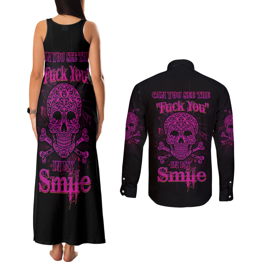Can You See The F You Skull Rose Couples Matching Tank Maxi Dress and Long Sleeve Button Shirt - Wonder Print Shop