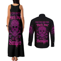 Can You See The F You Skull Rose Couples Matching Tank Maxi Dress and Long Sleeve Button Shirt - Wonder Print Shop