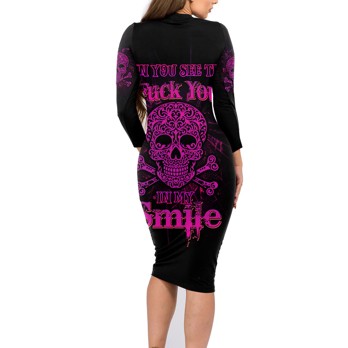 Can You See The F You Skull Rose Family Matching Long Sleeve Bodycon Dress and Hawaiian Shirt - Wonder Print Shop