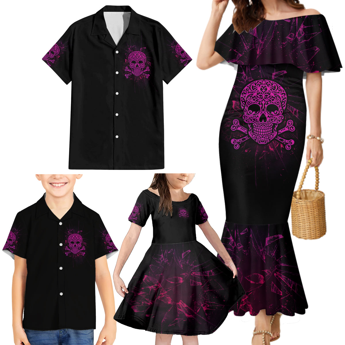Can You See The F You Skull Rose Family Matching Mermaid Dress and Hawaiian Shirt - Wonder Print Shop