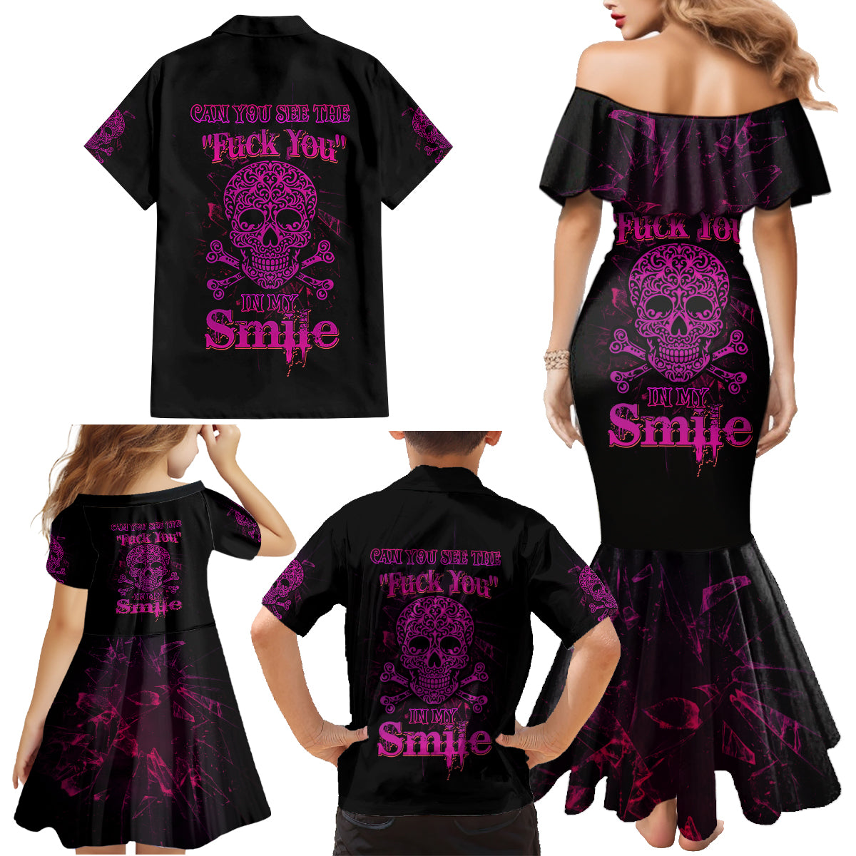 Can You See The F You Skull Rose Family Matching Mermaid Dress and Hawaiian Shirt - Wonder Print Shop
