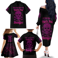 Can You See The F You Skull Rose Family Matching Off Shoulder Long Sleeve Dress and Hawaiian Shirt - Wonder Print Shop