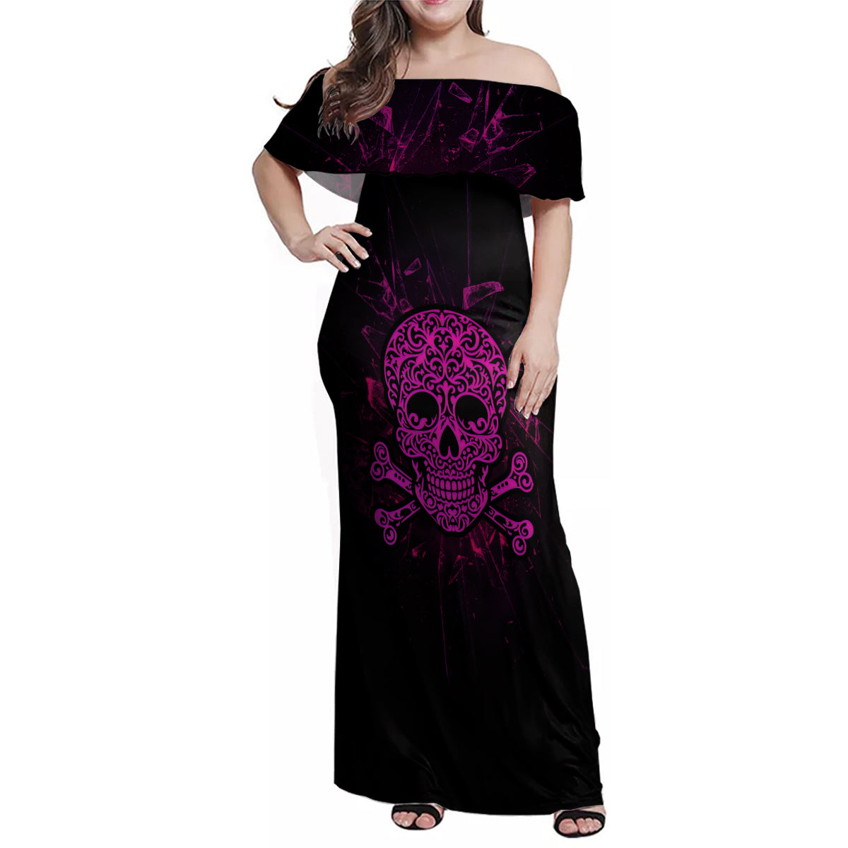 Can You See The F You Skull Rose Family Matching Off Shoulder Maxi Dress and Hawaiian Shirt - Wonder Print Shop