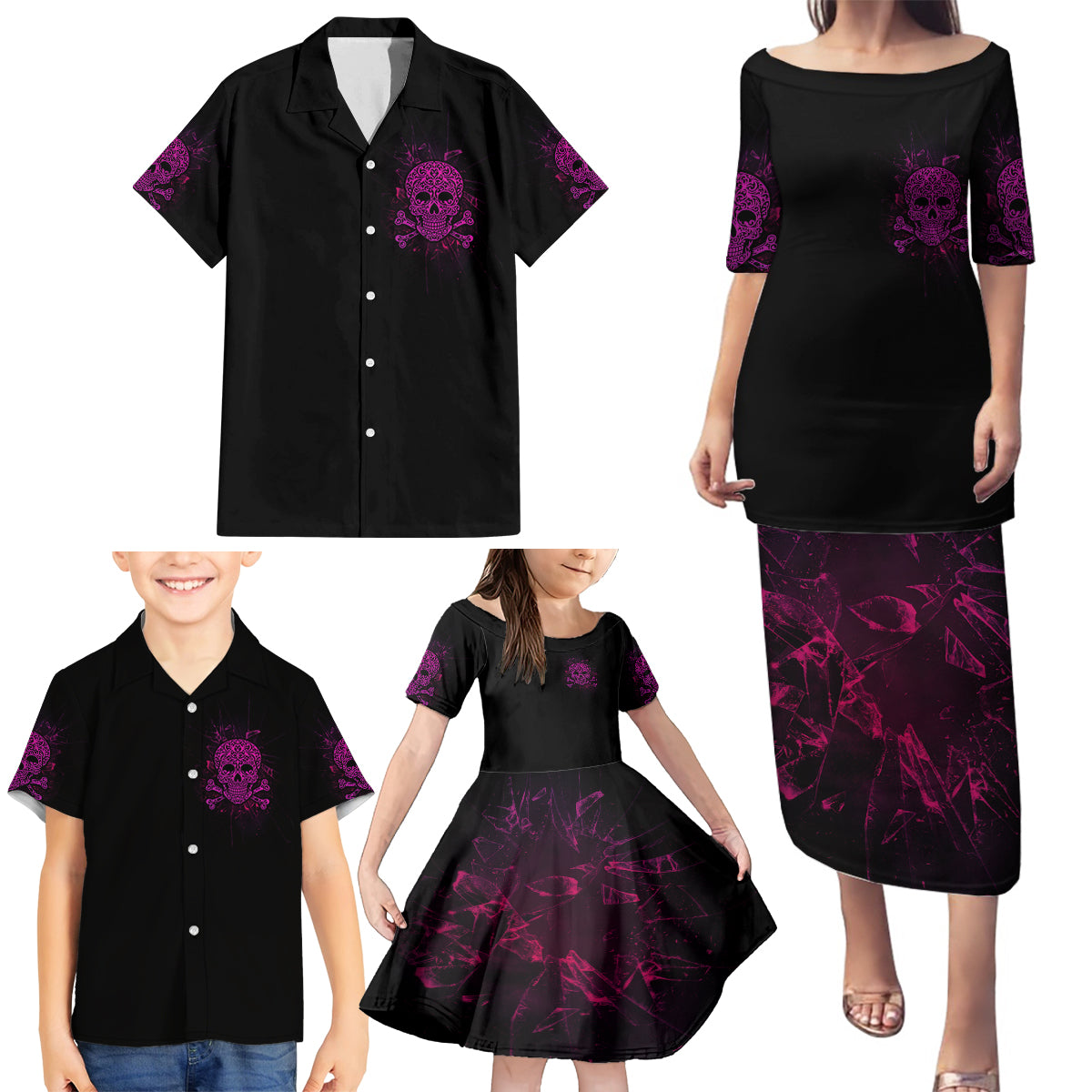 Can You See The F You Skull Rose Family Matching Puletasi Dress and Hawaiian Shirt - Wonder Print Shop