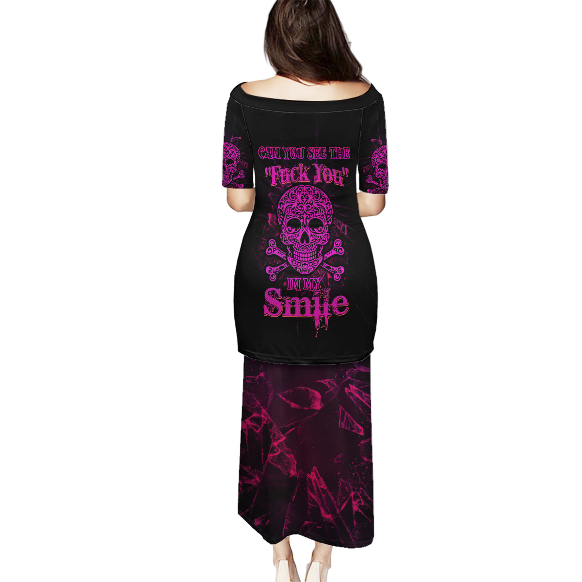 Can You See The F You Skull Rose Family Matching Puletasi Dress and Hawaiian Shirt - Wonder Print Shop