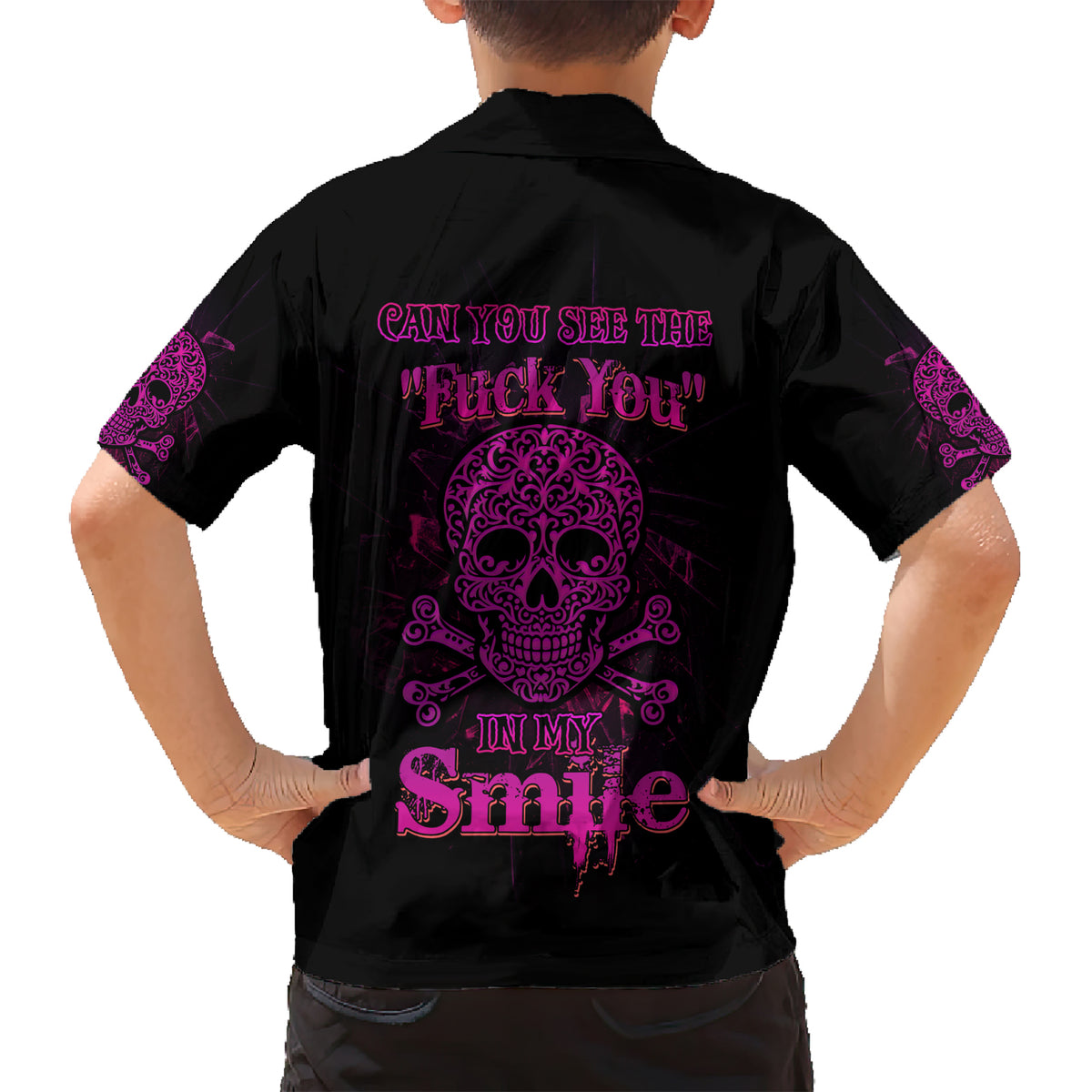 Can You See The F You Skull Rose Family Matching Short Sleeve Bodycon Dress and Hawaiian Shirt - Wonder Print Shop
