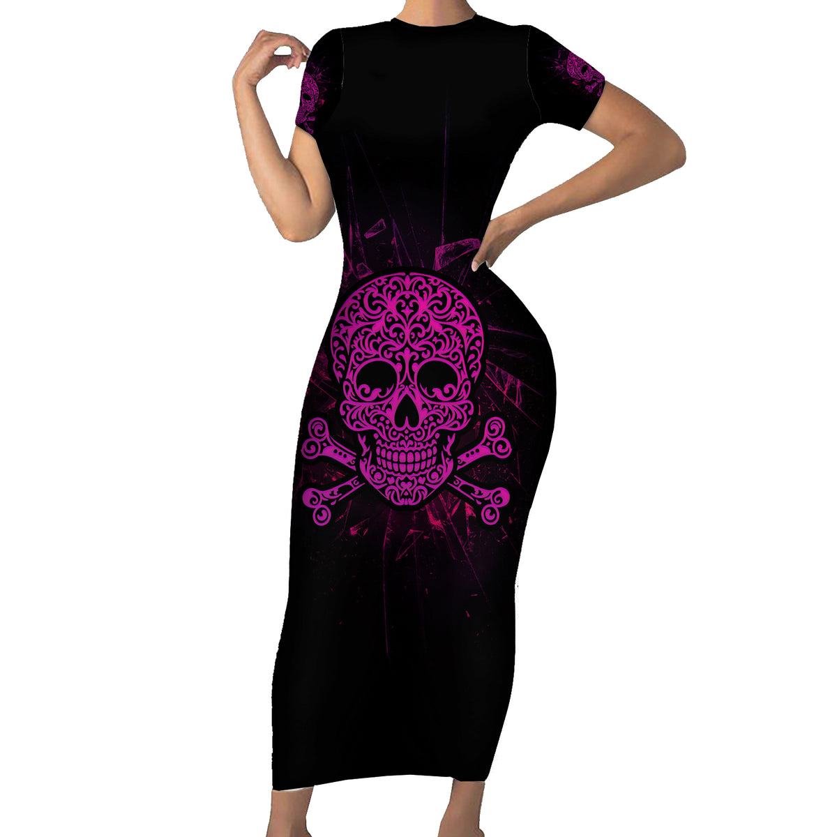 Can You See The F You Skull Rose Family Matching Short Sleeve Bodycon Dress and Hawaiian Shirt - Wonder Print Shop
