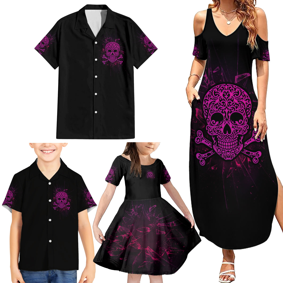 Can You See The F You Skull Rose Family Matching Summer Maxi Dress and Hawaiian Shirt - Wonder Print Shop