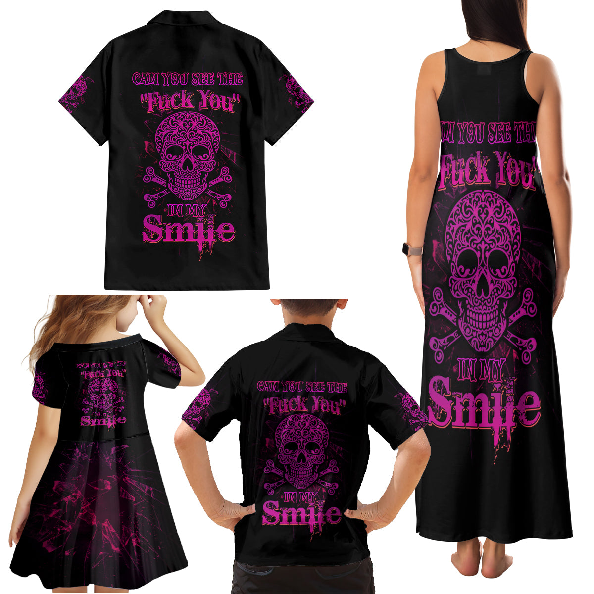 Can You See The F You Skull Rose Family Matching Tank Maxi Dress and Hawaiian Shirt - Wonder Print Shop