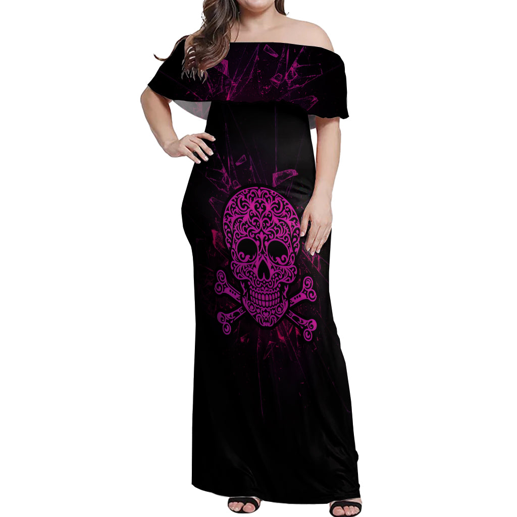 Can You See The F You Skull Rose Off Shoulder Maxi Dress - Wonder Print Shop
