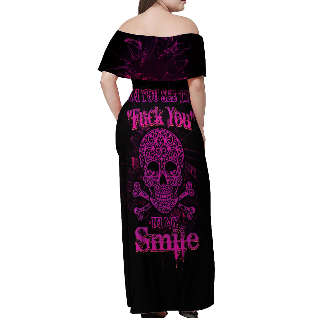 Can You See The F You Skull Rose Off Shoulder Maxi Dress - Wonder Print Shop