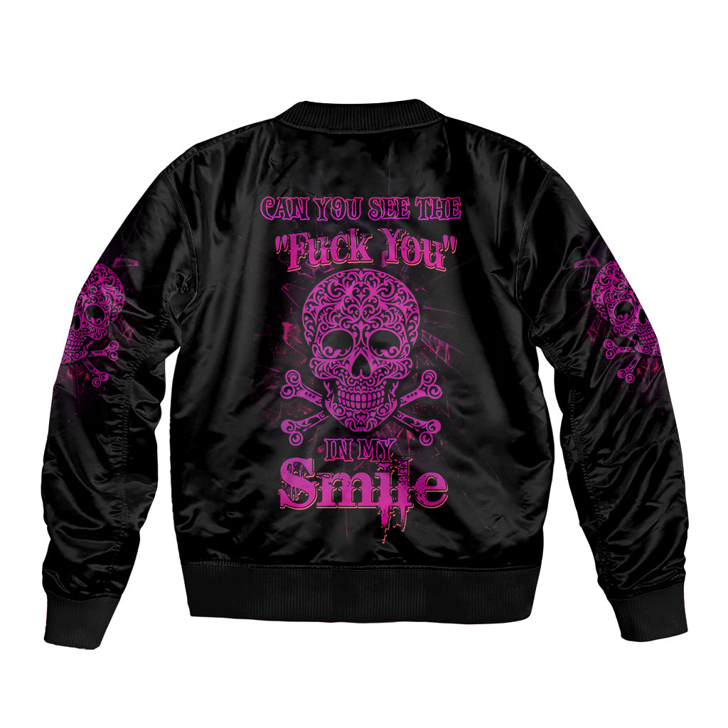 Can You See The F You Skull Rose Sleeve Zip Bomber Jacket - Wonder Print Shop
