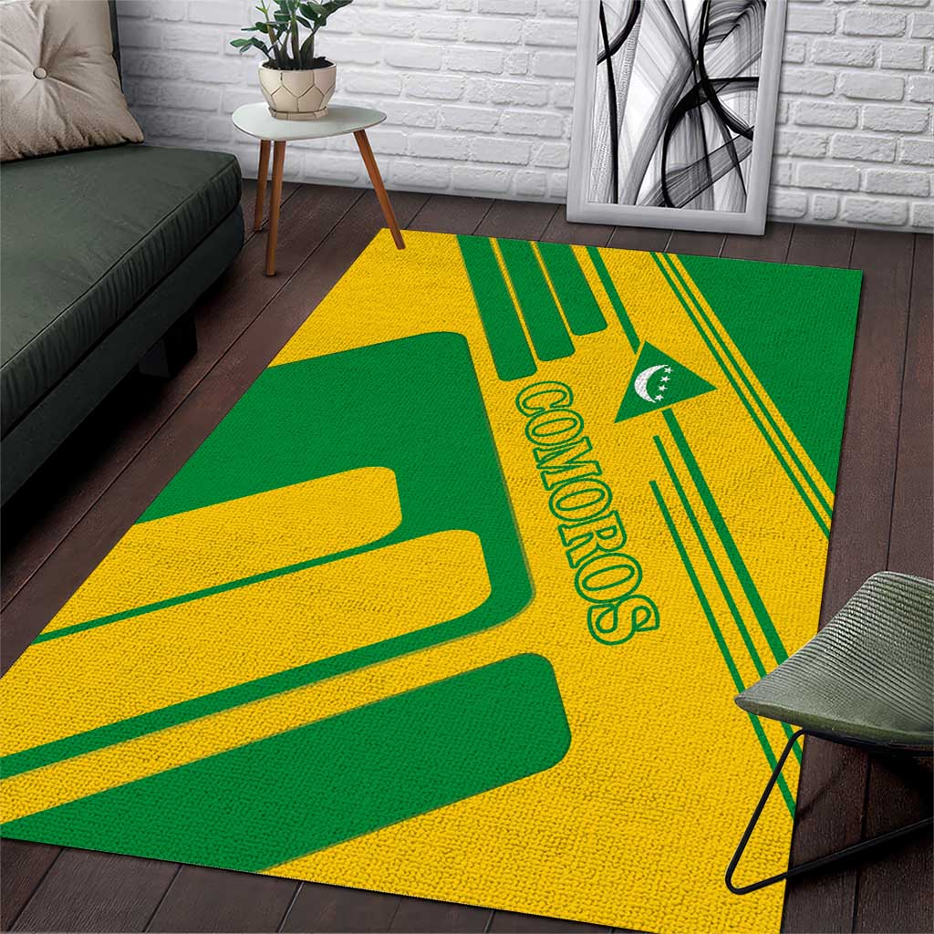 Comoros Flag Area Rug with Green and Yellow Design and National Emblem