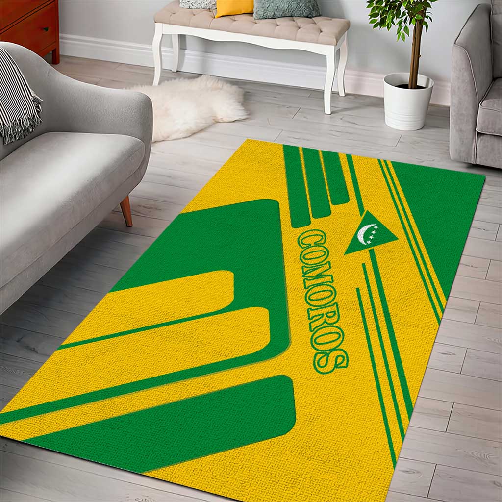 Comoros Flag Area Rug with Green and Yellow Design and National Emblem