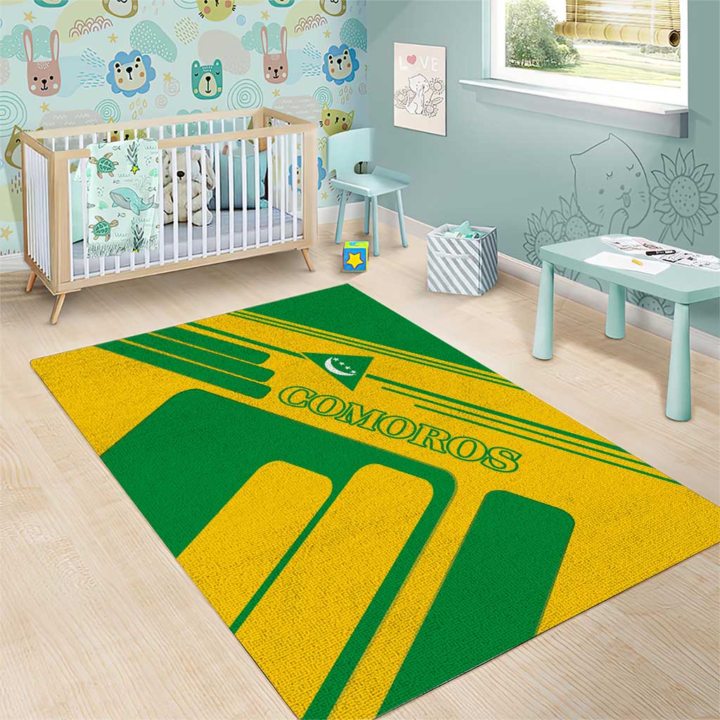 Comoros Flag Area Rug with Green and Yellow Design and National Emblem