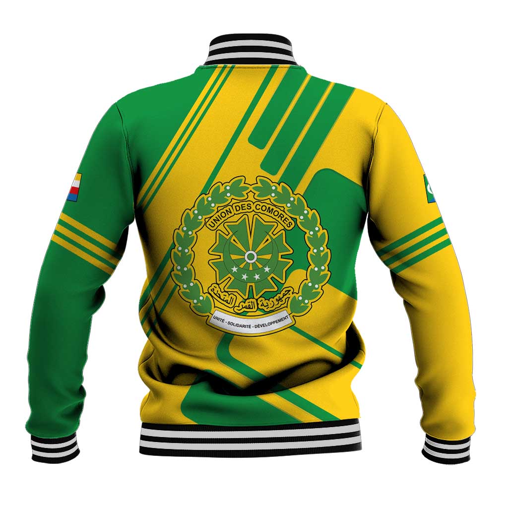 Comoros Flag Baseball Jacket with Green and Yellow Design and National Emblem