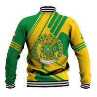 Comoros Flag Baseball Jacket with Green and Yellow Design and National Emblem