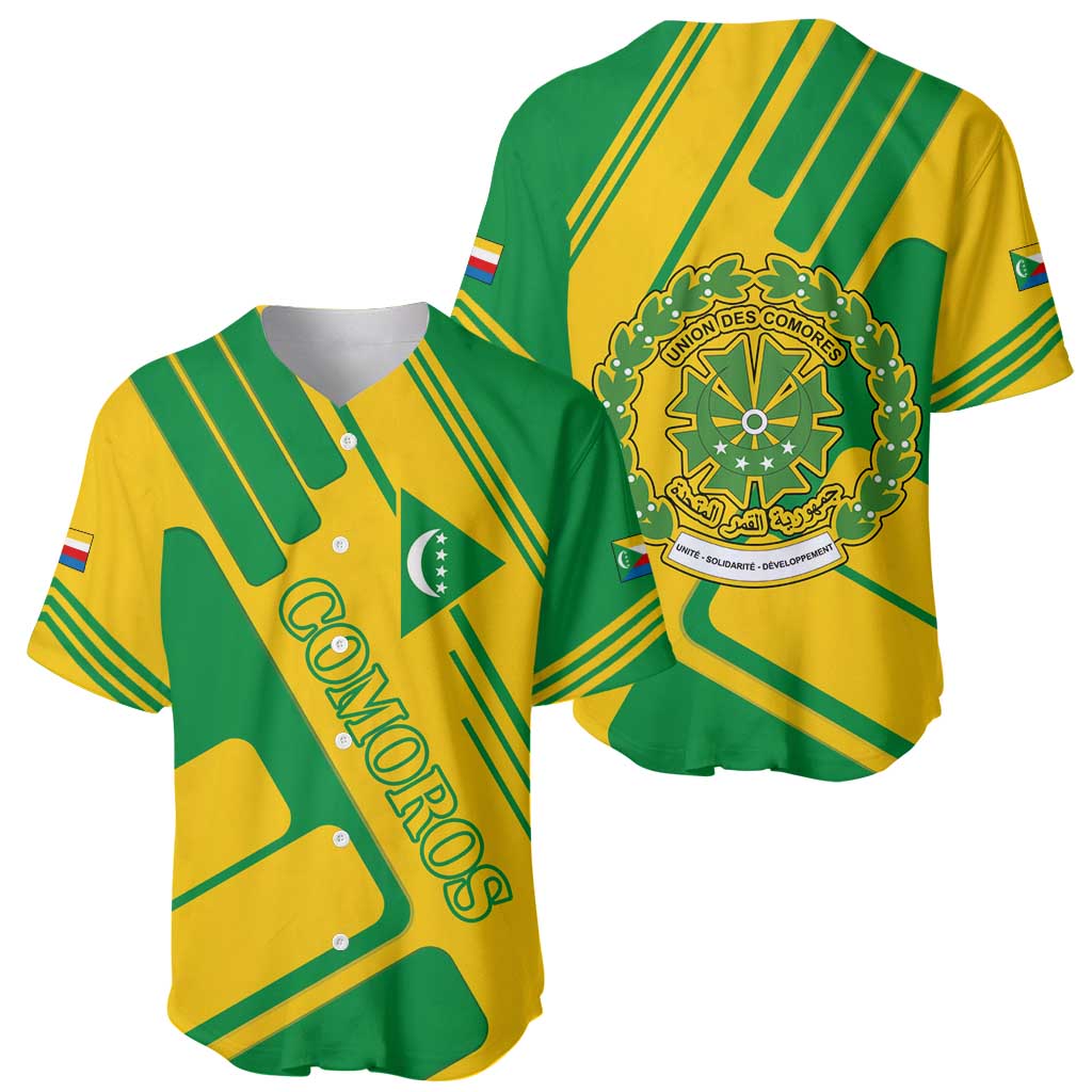 Comoros Flag Baseball Jersey with Green and Yellow Design and National Emblem