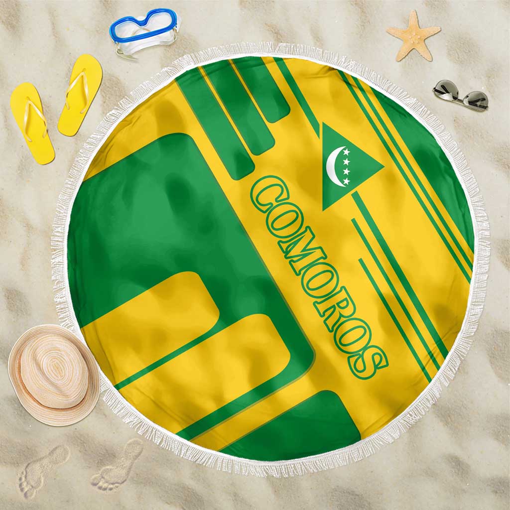 Comoros Flag Beach Blanket with Green and Yellow Design and National Emblem